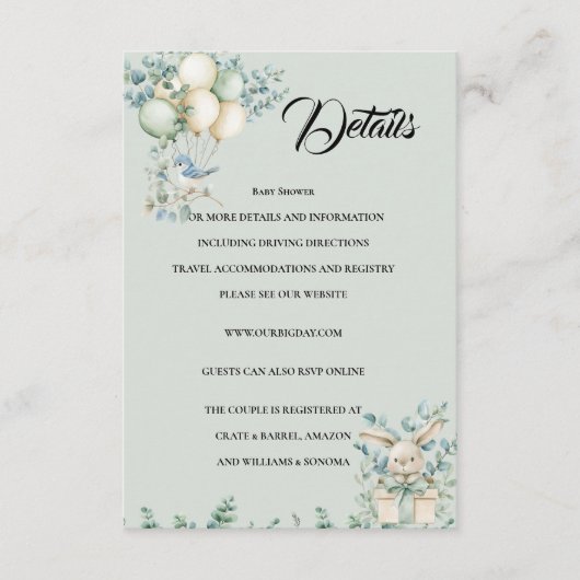 Baby shower Enclosure Card Details エンクロージャーカード (正面)