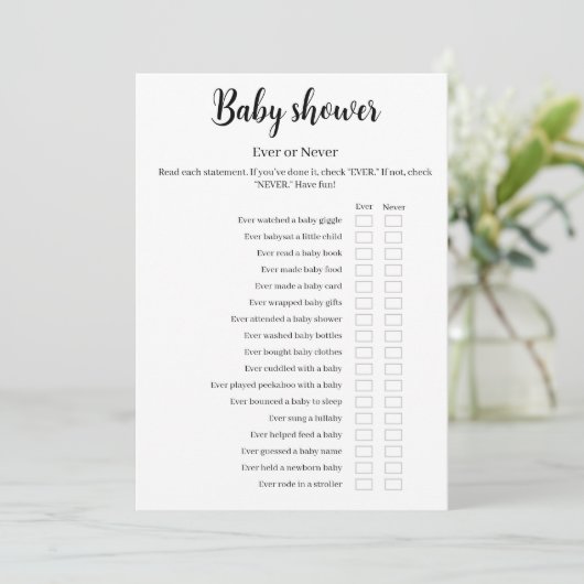 Baby Shower Ever or Never Game, Printable 招待状 (スタンド正面)