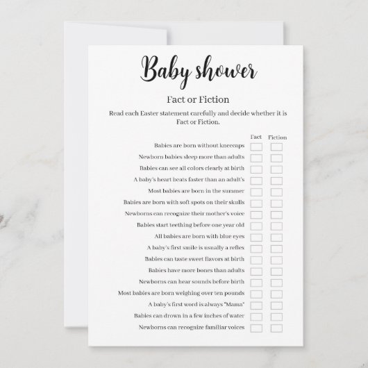 Baby Shower Fact or Fiction Game, Baby Trivia 招待状 (正面)