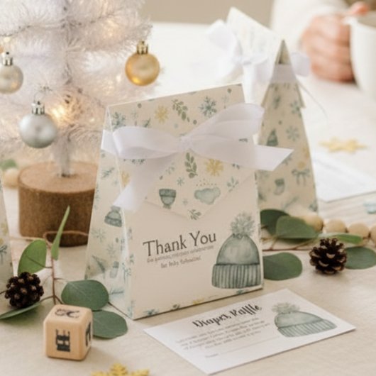 Baby Shower Favor Box - Winter Blue Hat Thank You フェイバーボックス