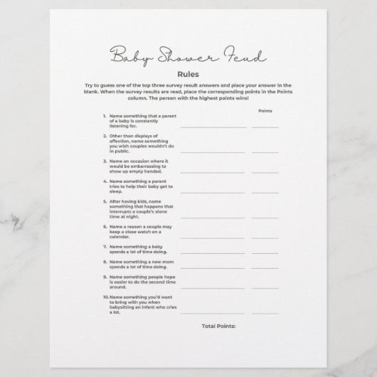 Baby Shower Feud Game with Answers レターヘッド (正面)