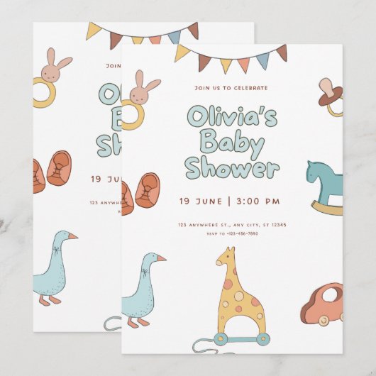 Baby Shower Floral Elegant Invitation Design 招待状 (正面/裏面)