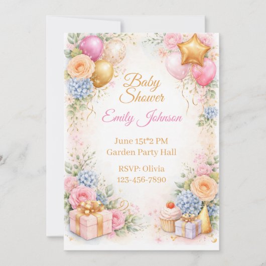 Baby Shower Floral Invitation 招待状 (正面)