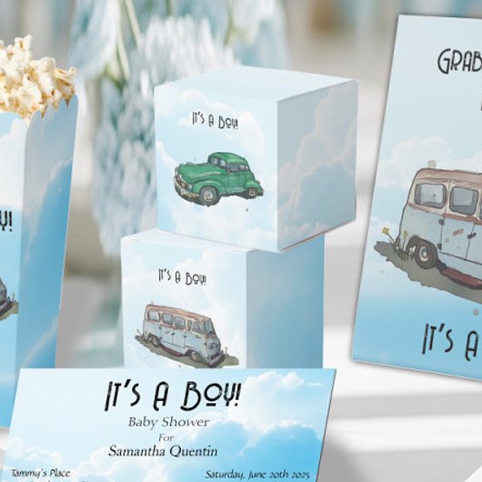 Baby shower for a boy, Van and sedan  フェイバーボックス