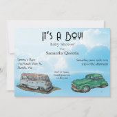 Baby shower for a boy, van and sedan 招待状 (正面)