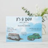 Baby shower for a boy, van and sedan 招待状 (スタンド正面)