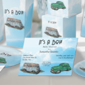 Baby shower for a boy, van and sedan 招待状