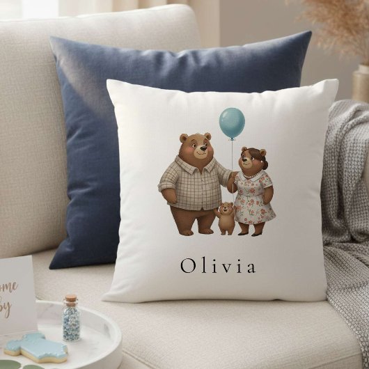 Baby Shower for Boy – Blue Balloon Teddy Bear  クッション