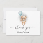 Baby Shower for Boy Blue Balloon Teddy Bear サンキューカード (正面)