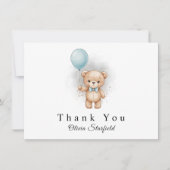 Baby Shower for Boy Blue Balloon Teddy Bear サンキューカード (正面)
