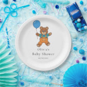 Baby Shower for Boy Blue Balloon Teddy Bear  ペーパープレート (パーティー)
