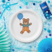 Baby Shower for Boy Blue Balloon Teddy Bear ペーパープレート (パーティー)