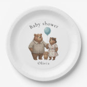 Baby Shower for Boy Blue Balloon Teddy Bear ペーパープレート (正面)