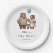 Baby Shower for Boy Blue Balloon Teddy Bear ペーパープレート (正面)