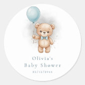 Baby Shower for Boy Blue Balloon Teddy Bear ラウンドシール (正面)