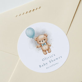 Baby Shower for Boy Blue Balloon Teddy Bear ラウンドシール