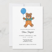 Baby Shower for Boy Blue Balloon Teddy Bear 招待状 (正面)