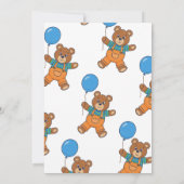Baby Shower for Boy Blue Balloon Teddy Bear 招待状 (裏面)