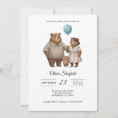 Baby Shower for Boy Blue Balloon, Teddy Bear 招待状 (正面)
