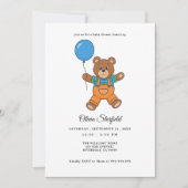 Baby Shower for Boy Blue Balloon, Teddy Bear  招待状 (正面)