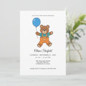 Baby Shower for Boy Blue Balloon, Teddy Bear  招待状 (スタンド正面)