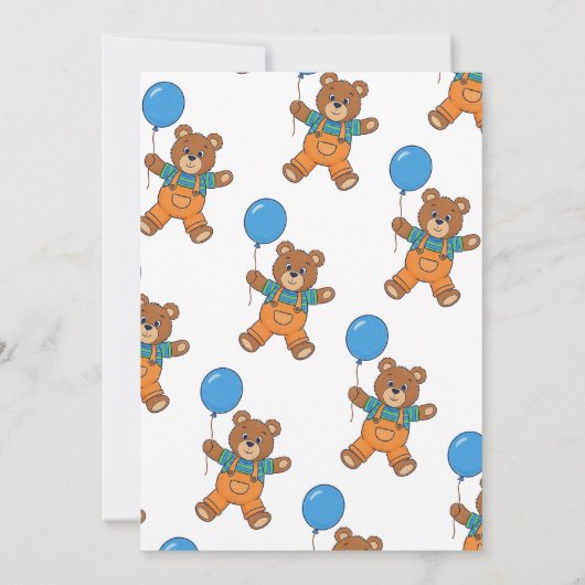 Baby Shower for Boy Blue Balloon, Teddy Bear  招待状 (裏面)