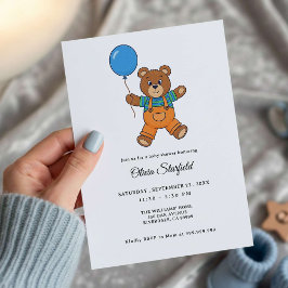 Baby Shower for Boy Blue Balloon Teddy Bear   招待状