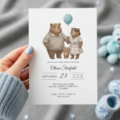 Baby Shower for Boy Blue Balloon, Teddy Bear  招待状