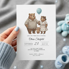Baby Shower for Boy Blue Balloon, Teddy Bear  招待状