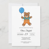 Baby Shower for Boy Blue Balloon, Teddy Bear   招待状 (正面)