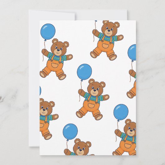 Baby Shower for Boy Blue Balloon, Teddy Bear 招待状 (裏面)