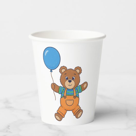 Baby Shower for Boy Blue Balloon Teddy Bear  紙コップ (正面)