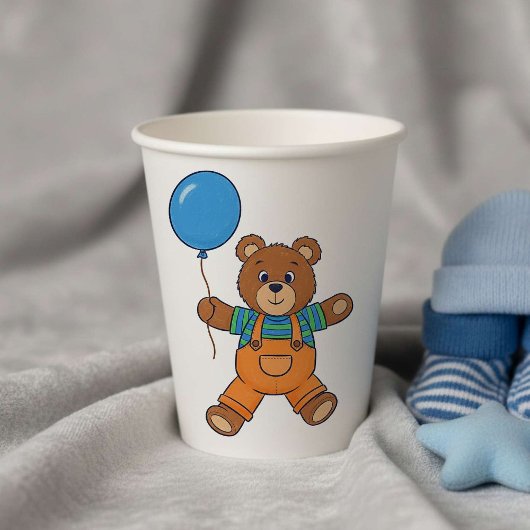 Baby Shower for Boy Blue Balloon Teddy Bear  紙コップ