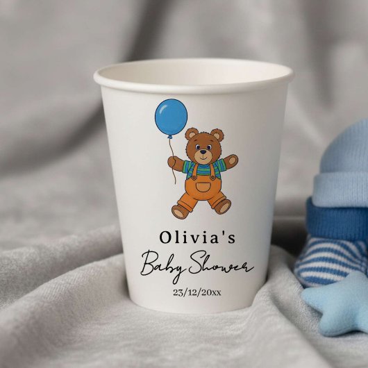 Baby Shower for Boy Blue Balloon Teddy Bear 紙コップ