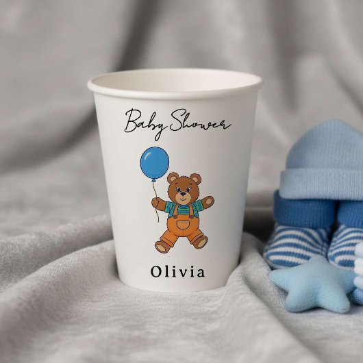 Baby Shower for Boy Blue Balloon Teddy Bear  紙コップ