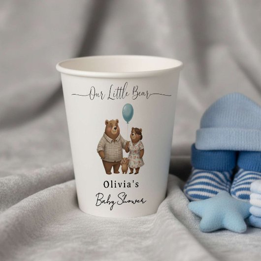 Baby Shower for Boy Blue Balloon Teddy Bear   紙コップ