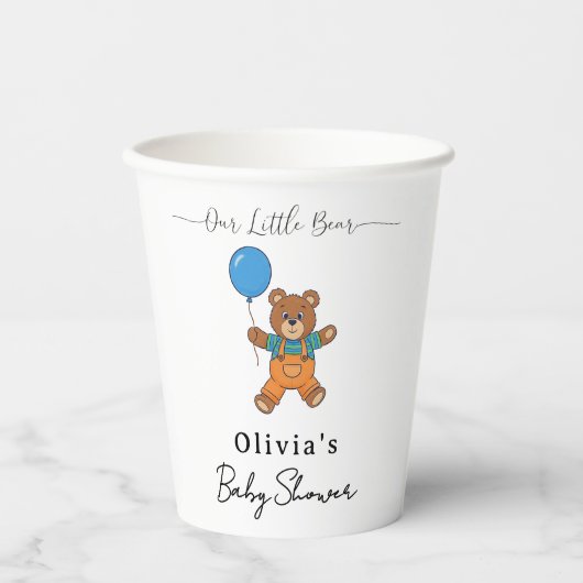Baby Shower for Boy Blue Balloon Teddy Bear 紙コップ (正面)