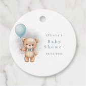 Baby Shower for Boy Blue Balloon, Teddy Bear & Bow フェイバータグ (正面)