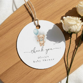 Baby Shower for Boy Blue Balloon, Teddy Bear & Bow フェイバータグ