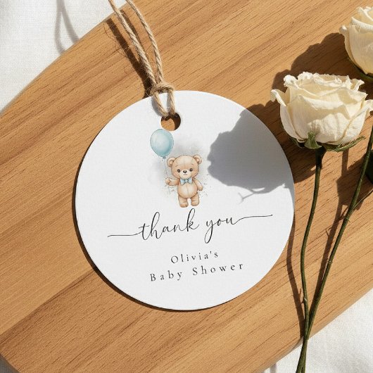 Baby Shower for Boy Blue Balloon, Teddy Bear & Bow フェイバータグ
