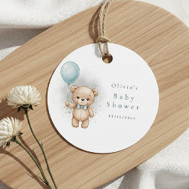 Baby Shower for Boy Blue Balloon, Teddy Bear & Bow フェイバータグ