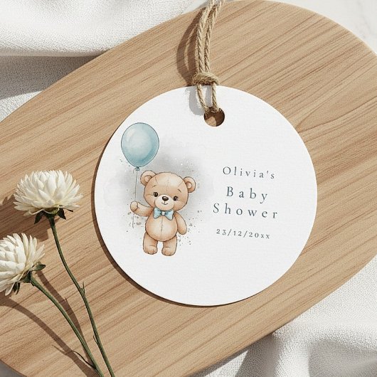 Baby Shower for Boy Blue Balloon, Teddy Bear & Bow フェイバータグ