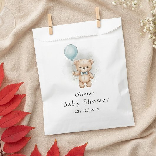 Baby Shower for Boy – Blue Balloon Teddy Bear Bow フェイバーバッグ