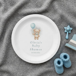 Baby Shower for Boy Blue Balloon , Teddy Bear Bow ペーパープレート