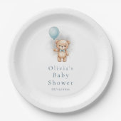 Baby Shower for Boy Blue Balloon , Teddy Bear Bow ペーパープレート (正面)