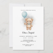 Baby Shower for Boy Blue Balloon, Teddy Bear & Bow 招待状 (正面)