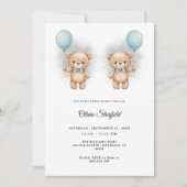 Baby Shower for Boy Blue Balloon, Teddy Bear & Bow 招待状 (正面)