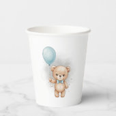 Baby Shower for Boy Blue Balloon, Teddy Bear & Bow 紙コップ (裏面)