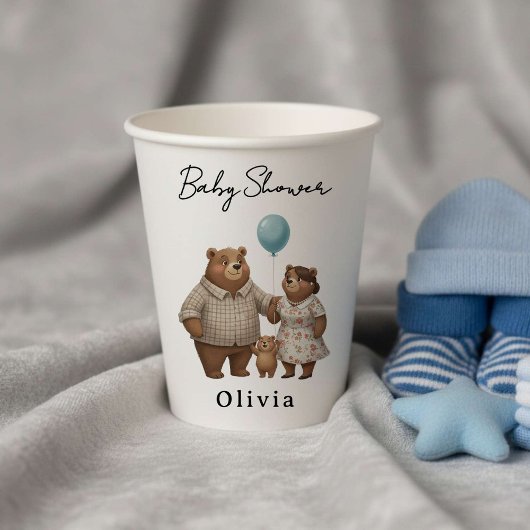 Baby Shower for Boy Blue Balloon Teddy Bear  Paper 紙コップ