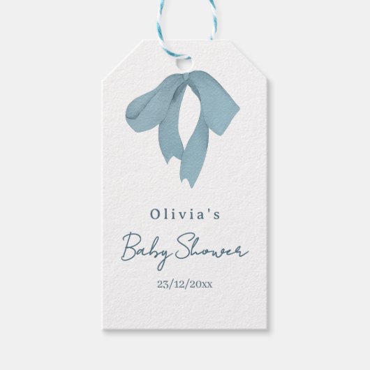 Baby Shower for Boy – Blue Bow , Customizable  ギフトタグ (正面)